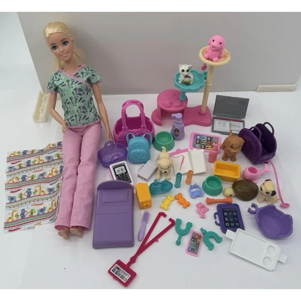 Barbie Vet Doll‎ & Accessory 43 Pieces Pet Care Lot Animals Clinic Mixed Set